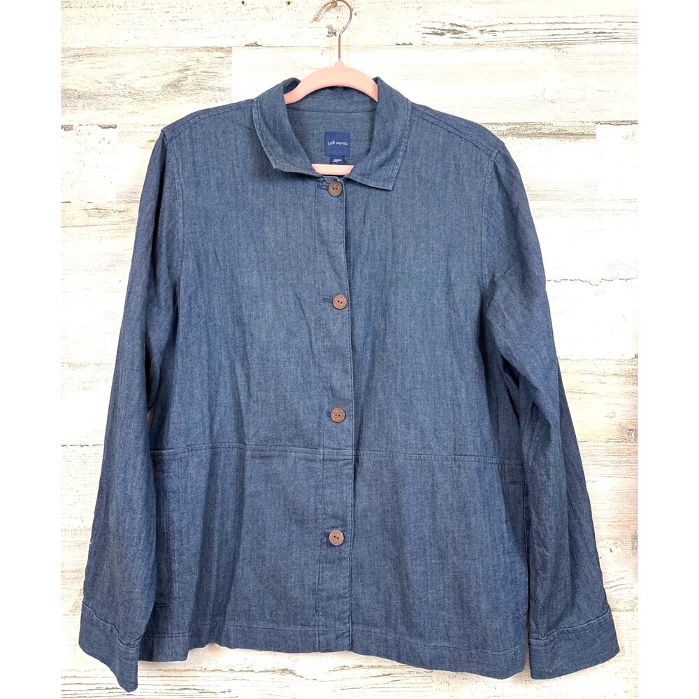 J. Jill Lightweight Jean Shacket Button Up Top Womens L Coastal Boho